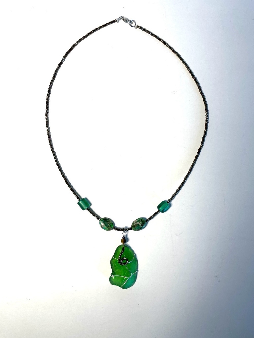 Emerald Green Old Bottle Sea Glass Pendant Necklace Gemstone Women's Jewelry